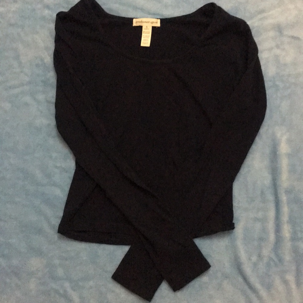 Navy Blue Long Sleeve Crop Top